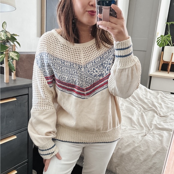 Free people Geo Party Waffle Open Knit Pullover. Size M - Picture 1 of 12